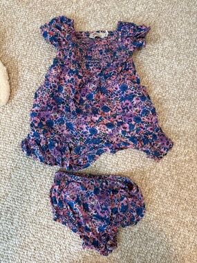 Vineyard Vines 12-18 month Pink & Blue Floral Smocked Diaper Cover Set